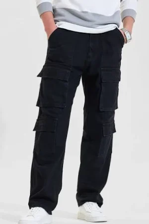 Men Relaxed Fit Mid Rise Clean Look Cotton Cargo Denim Jeans