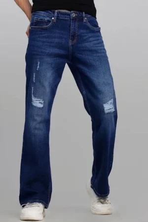 Men Smart Bootcut Low Distress Light Fade Stretchable Cotton Jeans